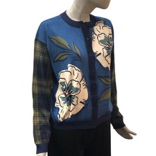 Twinset Maglia Mytwin Cardigan Donna Blu Maglione Pull Girocollo Floreale Check