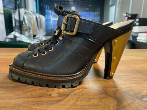 MIU MIU HECHO A MANO ICÓNICO ZUECOS METÁLICOS TACONES ALTOS ZAPATOS PUMPS SANDALIA ZAPATOS 36.5 - Imagen 3 de 11