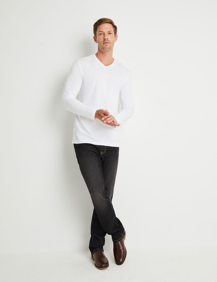 RIVERS Mens Tops All Season White Rivers Long Sleeve Basic V Neck
