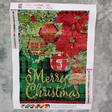 Diamond Painting Finished Completed 3D Wall Art Merry Christmas Poinsettia