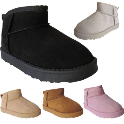 MÄDCHEN KINDER FLACH KUSCHELIG WINTER FELL GEFÜTTERT OUTDOOR SLIPPER KUSCHEL STIEFELETTEN SCHUHE