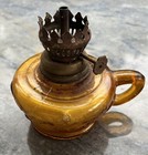 Vintage Amber Glass Oil Lamp Made In Hong Kong Base Only Fruit Motif On Base — photo 8