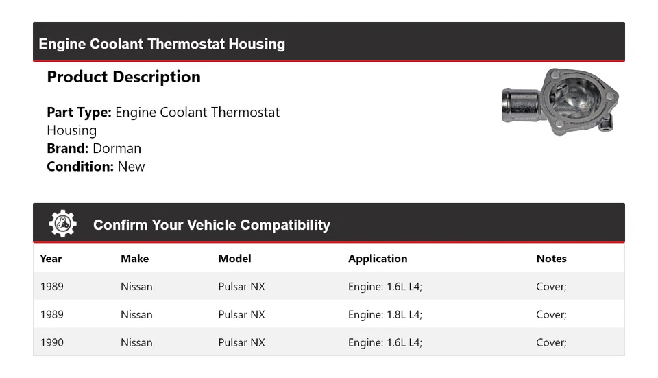 Carcaça do termostato líquido de arrefecimento do motor Nissan Pulsar NX Dorman 1989-1990 - Imagem 2 de 4