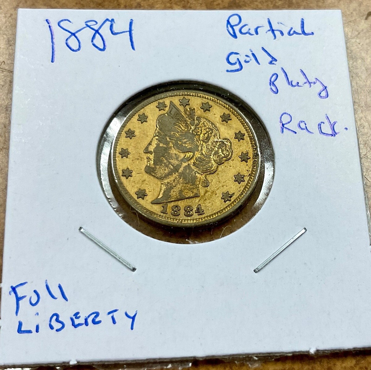 1884 Liberty Head V Nickel- XF Obverse Details, Gold Plated