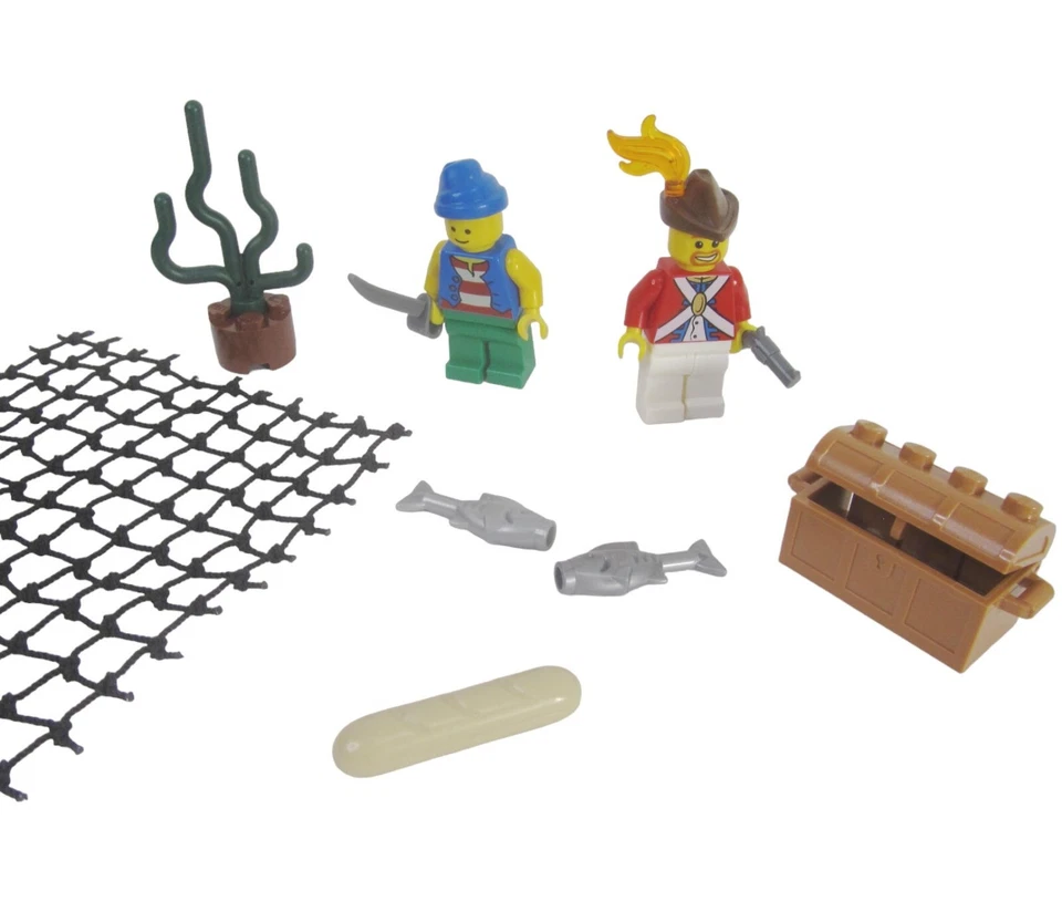 Lego Pirates Mini figure Set Imperial Soldier Officer Green Blue vest Fish Net - Image 2 of 3