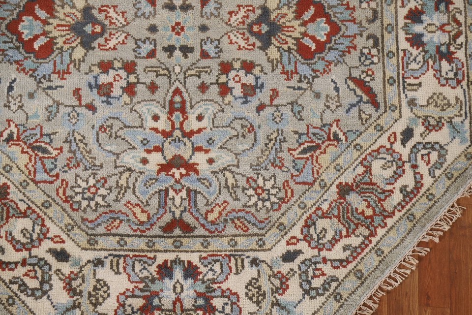 Wool Octagon Rug 6x6 ft.Geometric Floral Heriz Serapi Indian Handmade ...