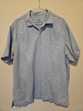 Tommy Bahama Light Blue Floral Hawaiian 100 Silk Camp Shirt Mens Size XL