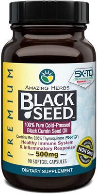 Amazing Herbs Premium Black Seed Oil 90 Softgel Cold Pressed Capsules, 500 mg 