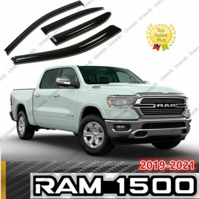 In-Channel Rain Guards For 2019-2025 Dodge RAM 1500 Quad Cab - Black Polycarbonate