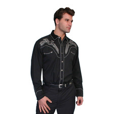 Scully Men's Western Embroidered Black Snap Down Shirt P-922 BLK