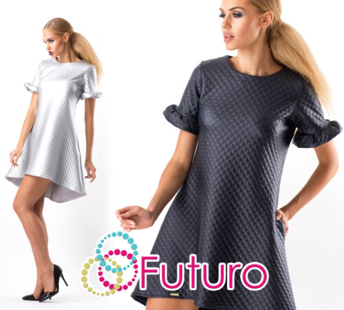 Ladies Asymmetric Quilted Dress Crew Neck Short Sleeve Tunic Sizes 8-10 FA363 - 第 1/4 張圖片