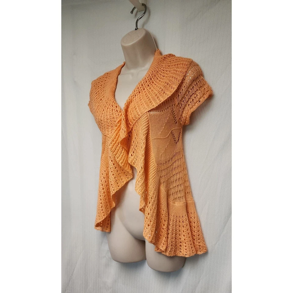 Rue 21 Crochet Open Cardigan Orange Tunic Sweater Size Medium - Image 3 of 4