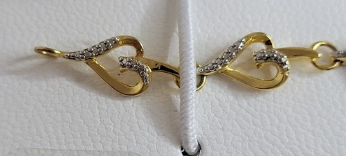 Gold Tone over 925 W/Genuine Diamonds Heart Chain Bracelet 7" 5.5G - Picture 9 of 19
