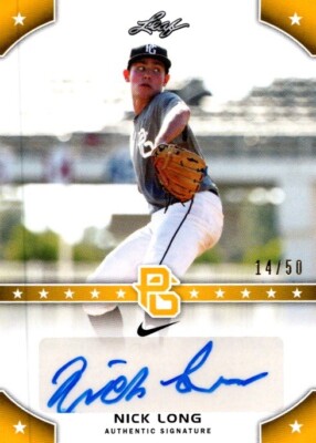 NICK LONG 2015 Leaf Perfect Game All-American Auto Yellow /50 #PG-NL1