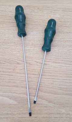 HUAQI 2pc Long Thin Flat Head Slotted Screwdriver Set Magnetic Tip Grip Handle 7" & 9"