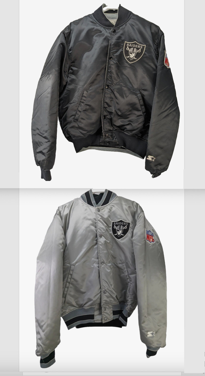 Vintage STARTER Oakland Las Vegas Raiders Silver Black Reversible Jacket Large