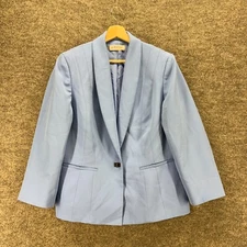 Kasper Blazer Women 14 Blue One Button Collared Long Sleeve Lined Pockets Casual