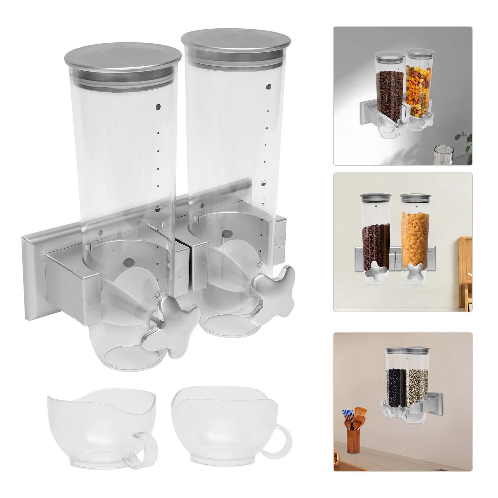 Double food dispenser, wall mounted food dispenser, capacity 3 litres