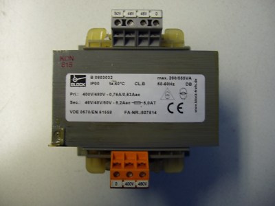 Transformator Trafo  Block  pri 400 / 480 V   sec 46 / 48 / 50 V 260 VA  T9/176