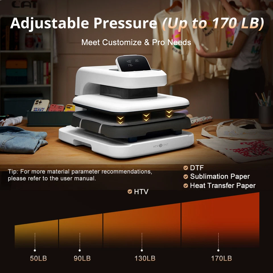 HTVRONT Automatic Heat Press 2 BUndle Kit 15x15in Sublimation Transfer Printer - Image 3 of 4
