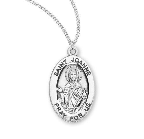 St Saint Joanne - 0.9" Sterling Silver Oval Medal + 18" Chain S9445 - Picture 1 of 3