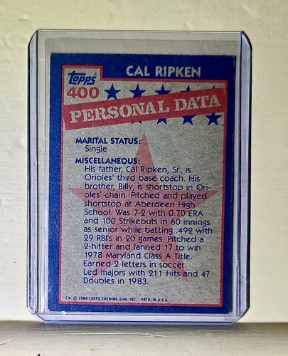 1984 Cal Ripken Topps Baseball All-Star Card #400 - Picture 2 of 8