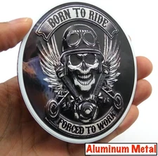 ALUMINUM Born To Ride Skull Stickers Decals  Motorcycle, Car Emblem 3.5"