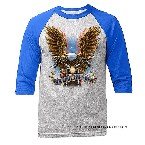 Rolling Thunder Eagle Bikers Vintage Classic Motorcycle 3/4 Sleeve Raglan - Picture 8 of 10