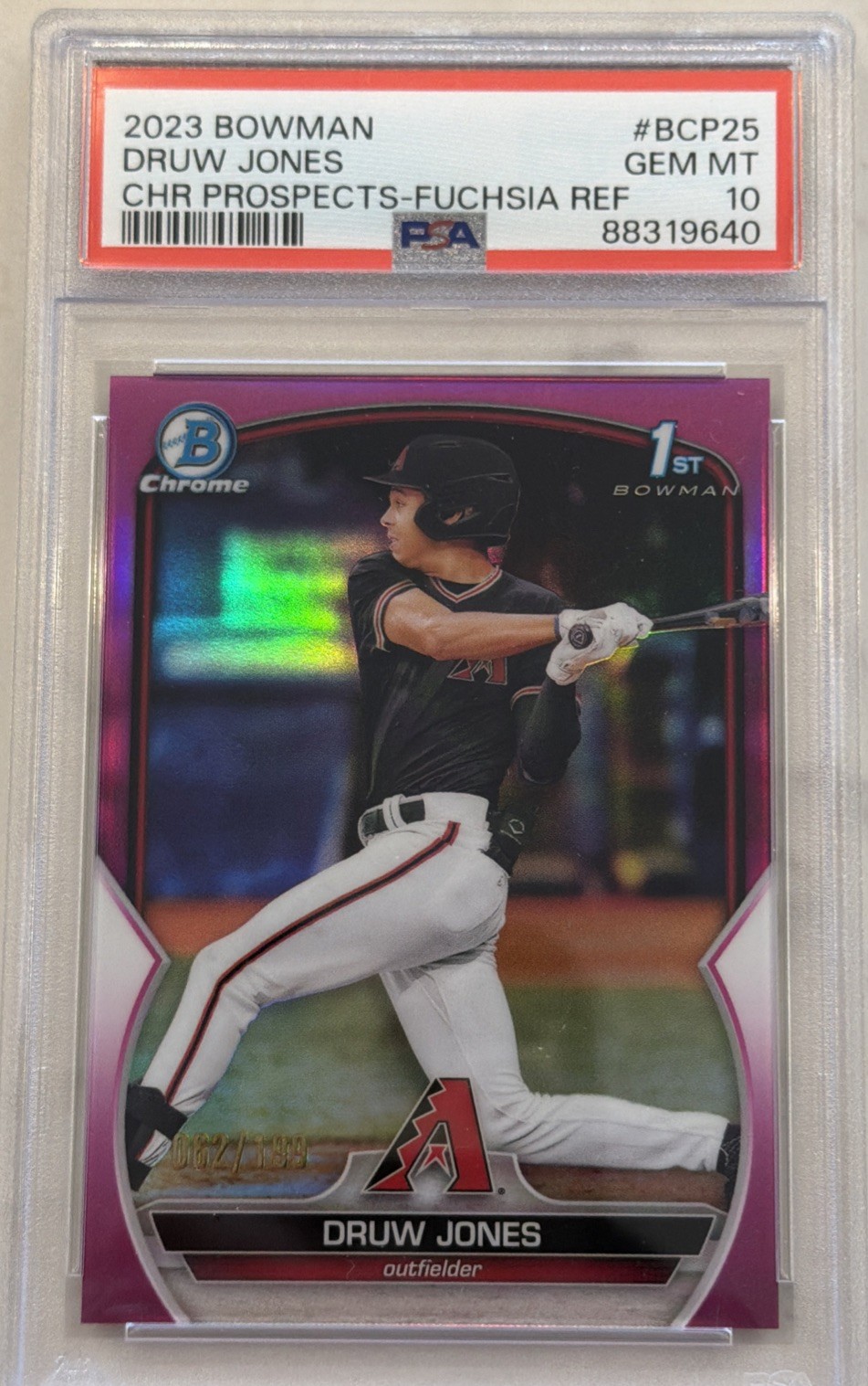 2023 Bowman Chrome Druw Jones #BCP25 Fuchsia Refractor /199 Diamondbacks PSA 10