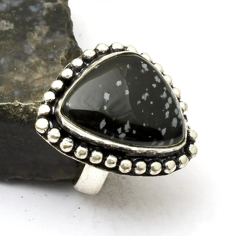 Schneeflocke Obsidian Edelstein ethnischer handgefertigter Ring Schmuck US-Größe - 6,25 AR 33309