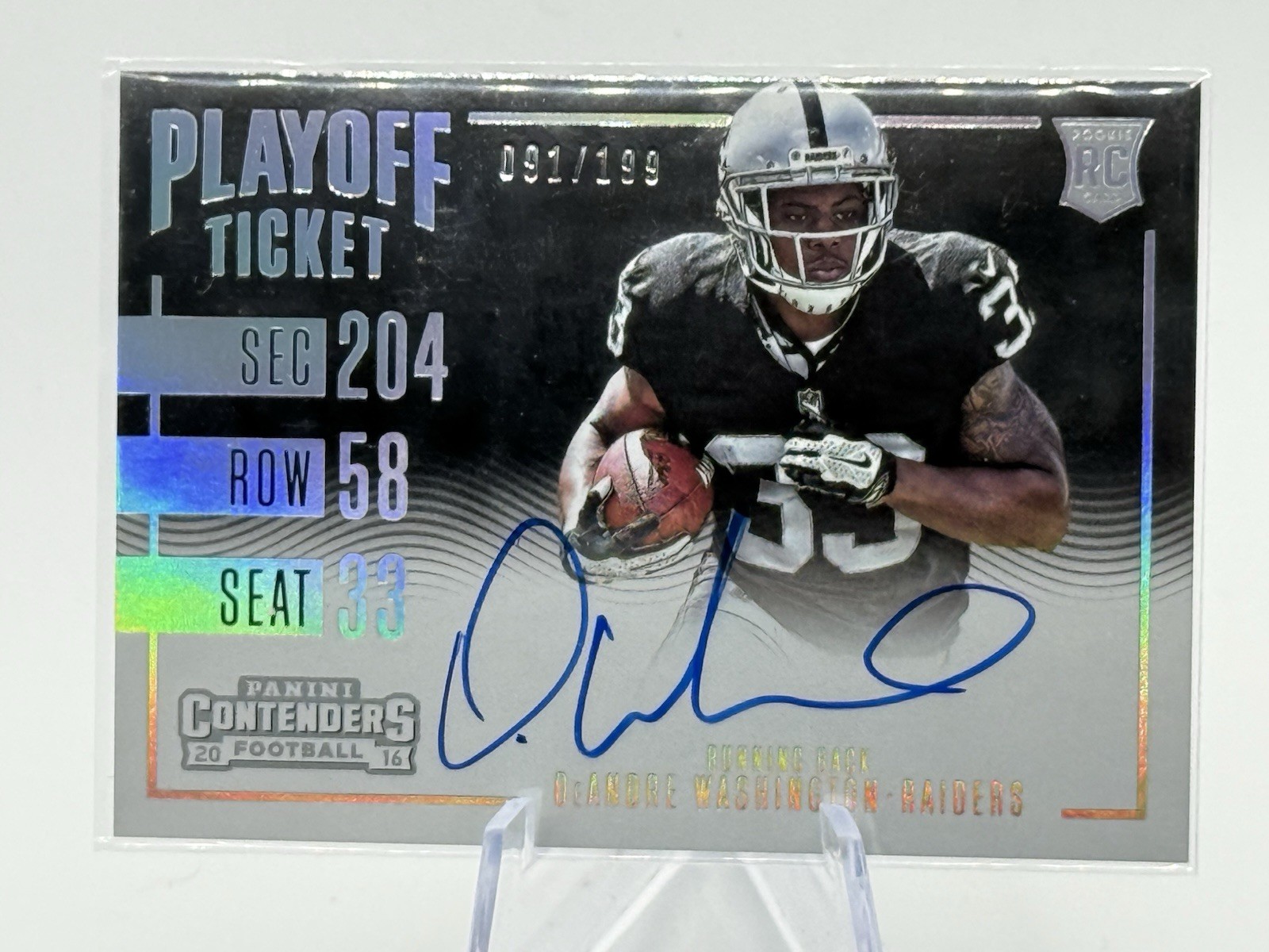 2016 Contenders - DeAndre Washington Playoff Ticket RPS Variation /199 (AU,RC)