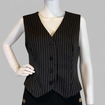 Commense Black Pinstripe Vest Top Women Large NWT Sleeveless Button Up Waistcoat