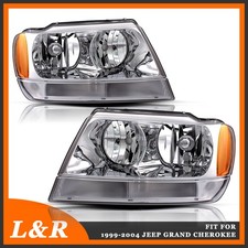 Chrome Headlights Amber Corner Headlamps For 1999-2004 Jeep Grand Cherokee Pair