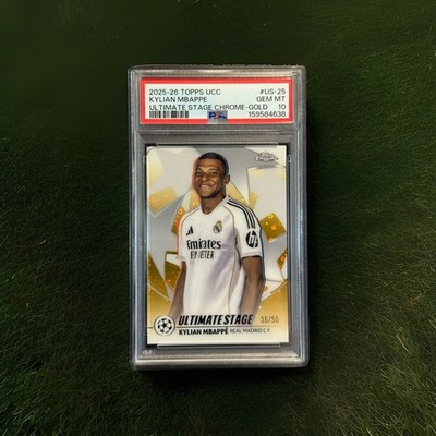 2025-26 Topps UEFA CC Kylian Mbappe Ultimate Stage Chrome Gold /50 PSA 10