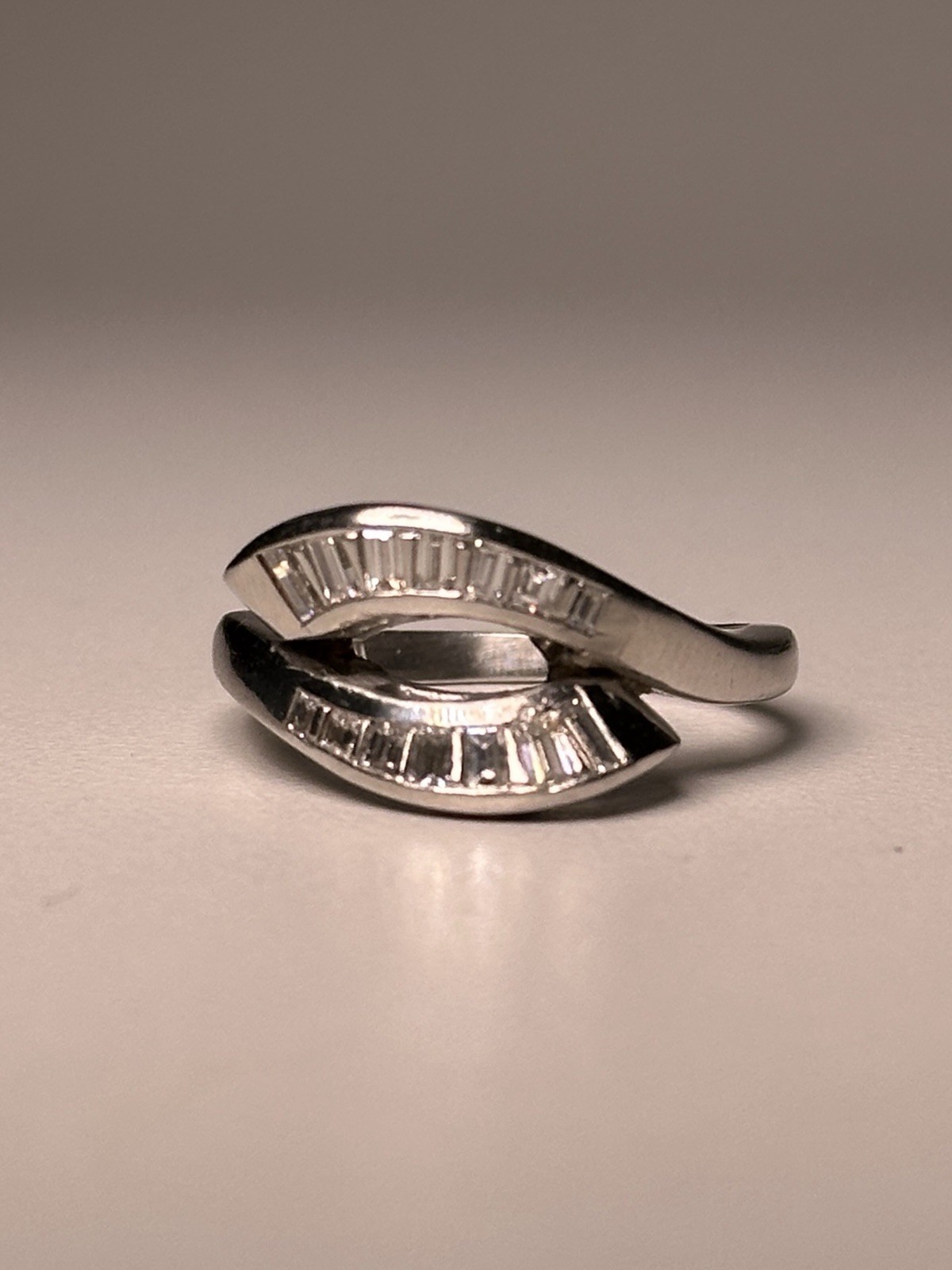 Solid Platinum Ring & Approx. .40 Ct Natural Bagu… - image 1