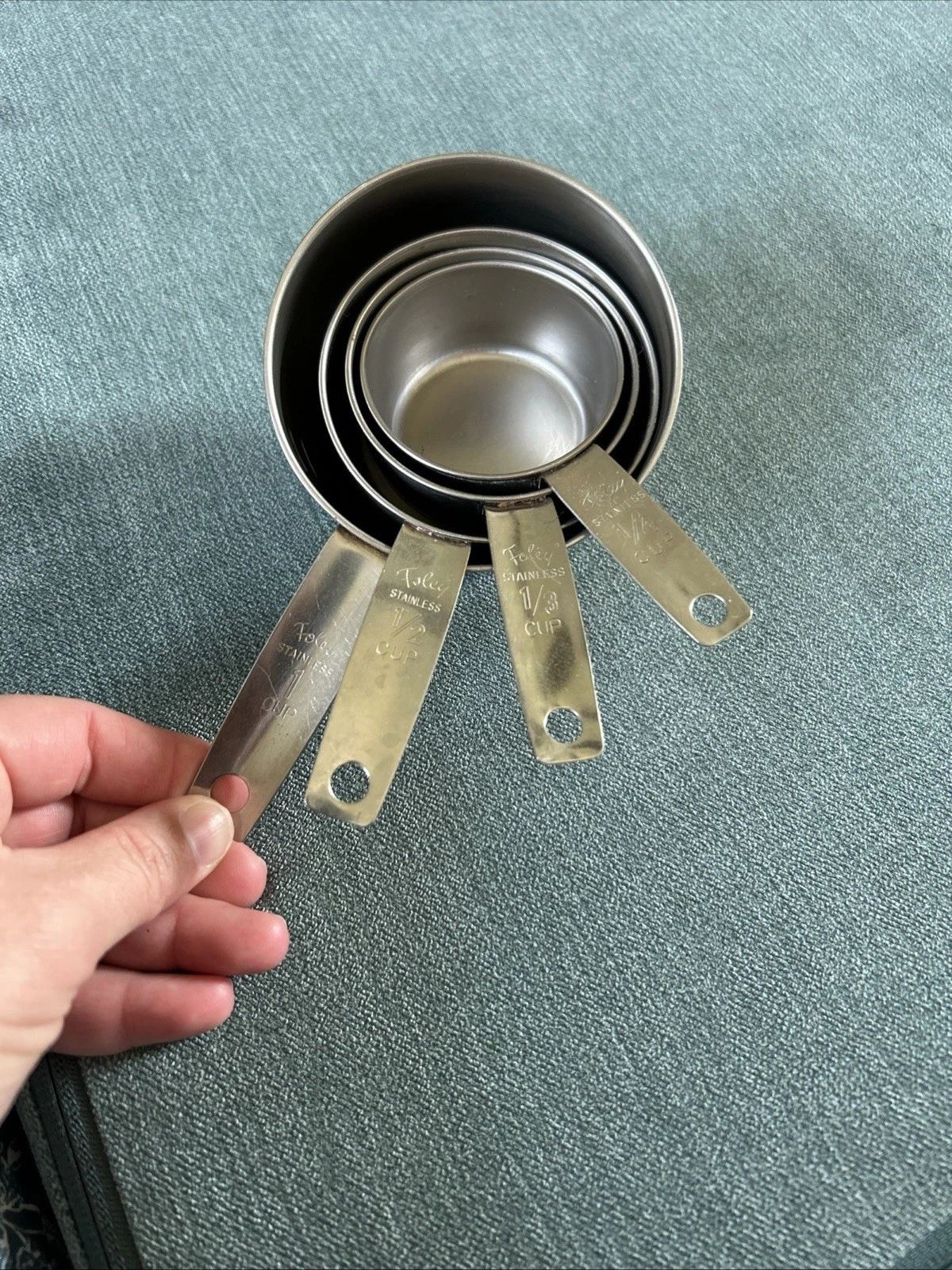 VTG Foley Script Measuring Cups Stainless Steel 1/4 To 1 Cup Nesting Set Of 4