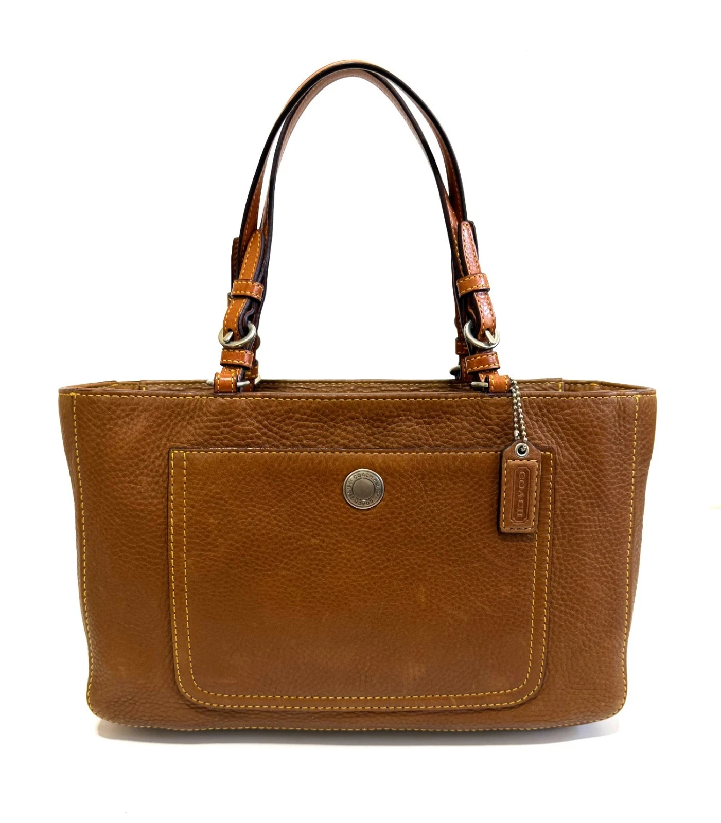 NICE Coach Vtg Y2K Chelsea Toffee Pebbled Leather British Tan Trim Tote Bag 8E97