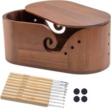 Oval Wooden Yarn Bowl with Lid   Large Holder  Hooks for Crocheting  Knitting
