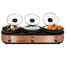 MegaChef Triple Slow Cooker 2.5 Qt Buffet Server - Brushed Copper/Black