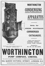 WORTHINGTON PUMP CO London; Condensing Apparatus-Antique Engineering Advert 1909