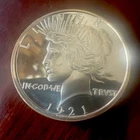 1921 PEACE DOLLAR  RARE PROOF  CAMEO SILVER   TONED  1 OUNCE  COPPER  ROUND