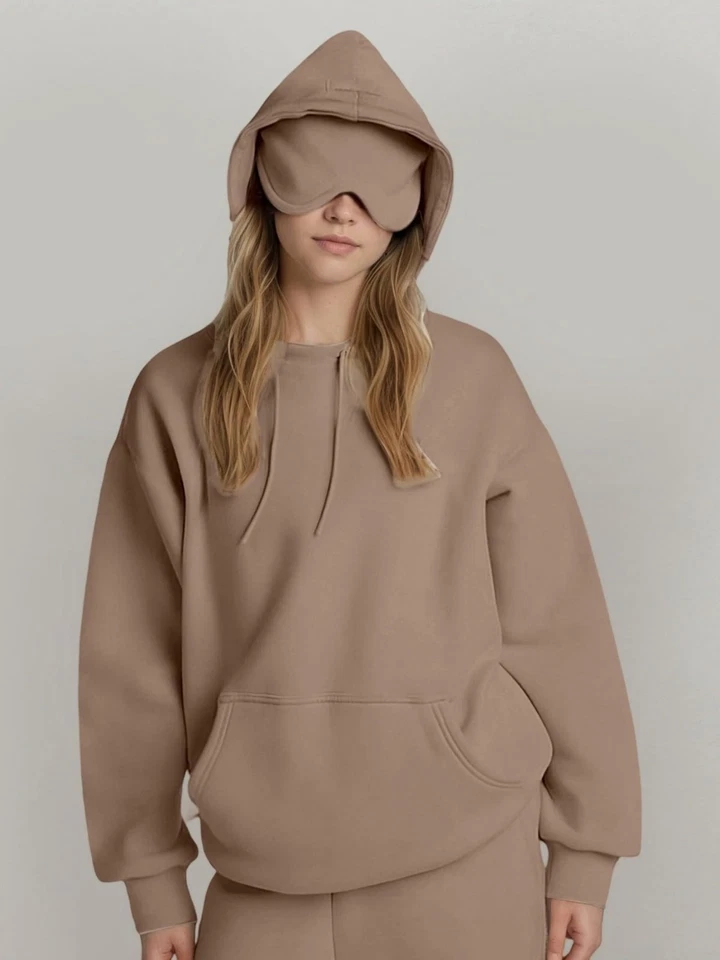 Sudadera con Capucha de Viaje Unisex Máscara de Ojos Incorporada Bolsillo Oculto Suave Toda Temporada Sudadera Foto 4 de 4