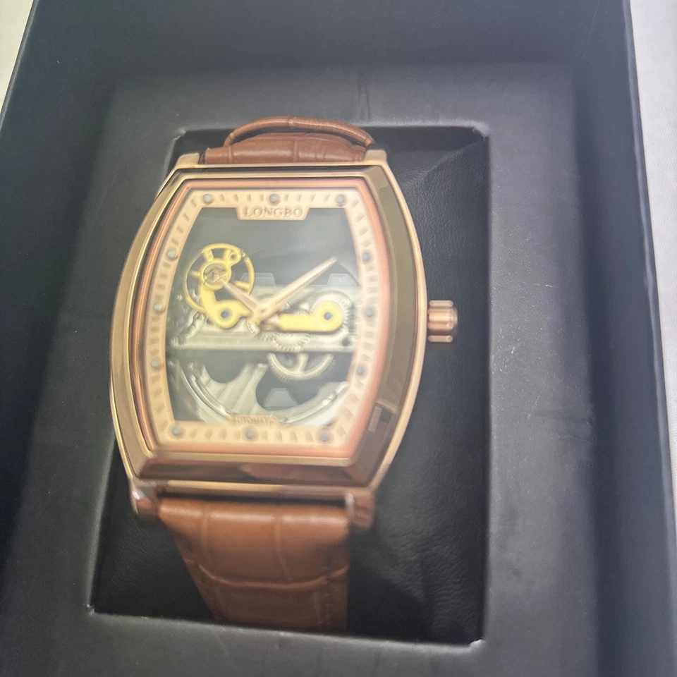 Reloj Longbo Automático Hombre con Correa de Cuero - Rosa/Marrón Foto 3 de 4