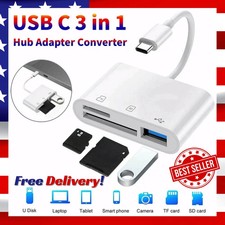 USB C to SD Card Reader, 3-in-1 Hub Converter, Micro SD TF Memory Type-C Adapter