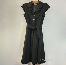 Calvin Klein Womens 4 Black 3 Front Button Medi Cap Sleeve Lined Dress CD9X1416 