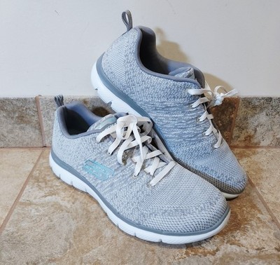 Skechers | Women's 9 Flex Appeal 2.0 White Grey Blue Comfort Sneakers Shoes NEW
