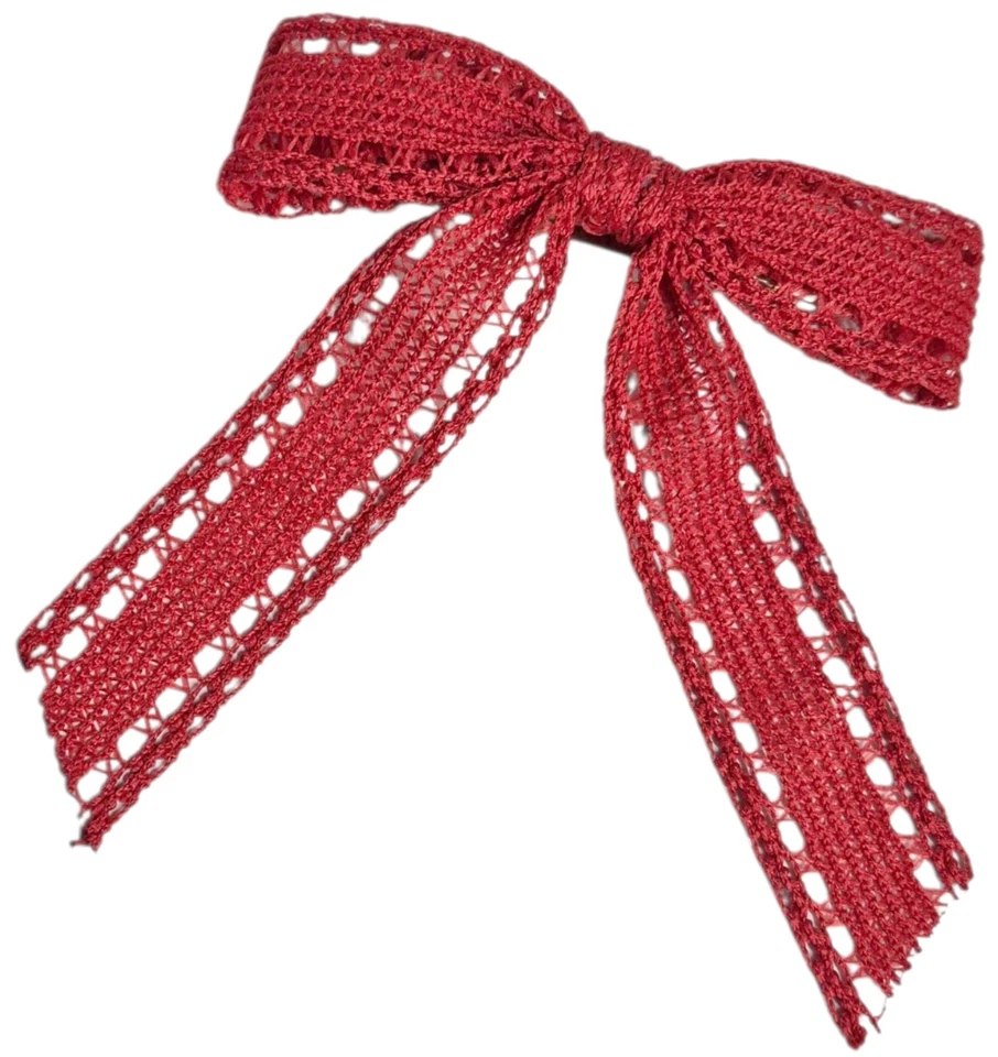 J.Crew 工厂孔眼花边头发蝴蝶结发夹亮 Cerise 红色 均码 全新 — 第 2/4 张图片