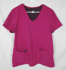 Women's Koi Basics Fuchsia Medical Scrub Top Large. Lightweight, Stretch.