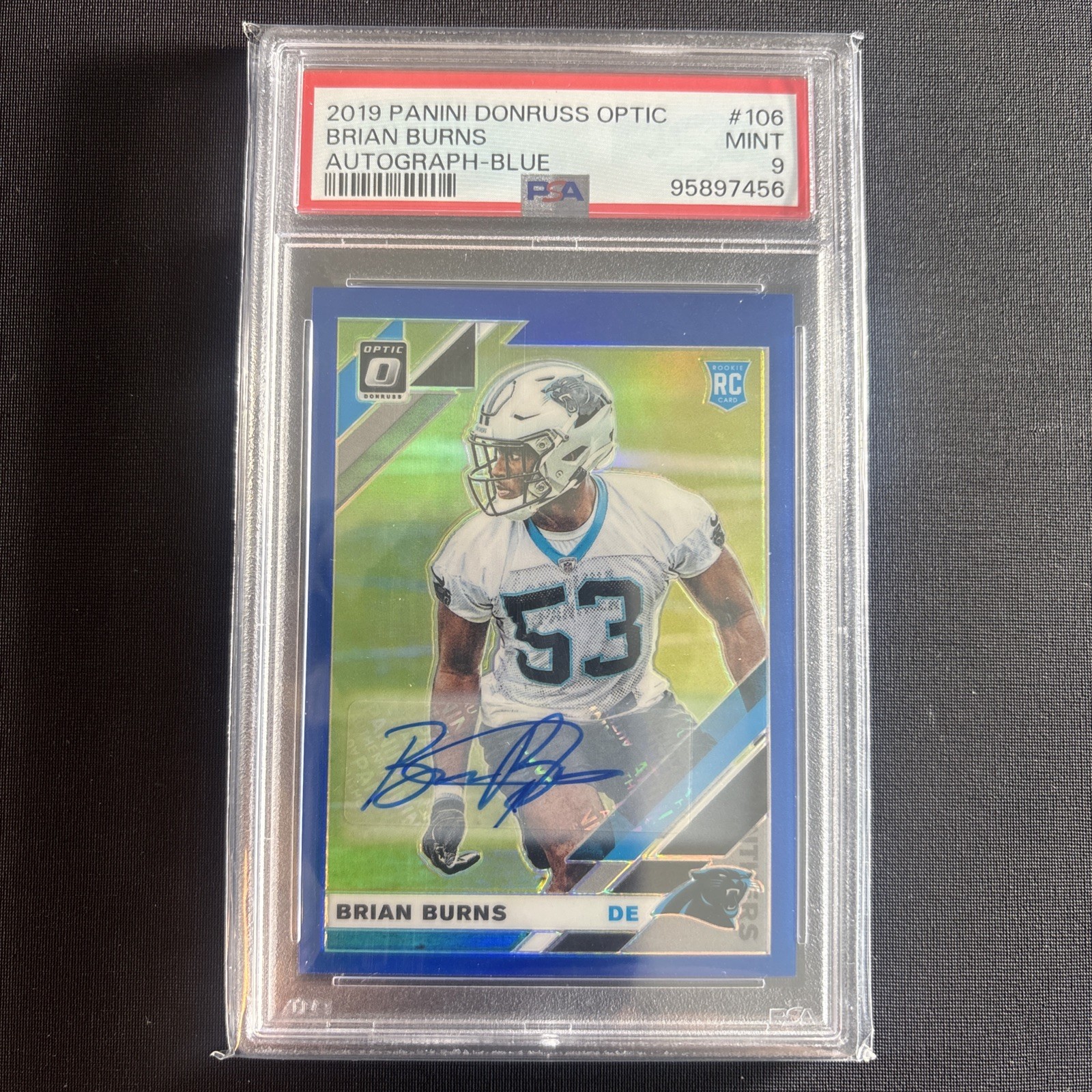 2019 Panini Donruss Optic - Rookies Brian Burns #106 Blue Prizm Autographs /75