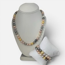 Honora Multicolor Ming Pearl Jewelry Set Necklace Bracelets 925 Sterling Pastel
